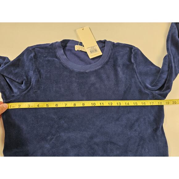 NWT (flaw) Suzie Kondi Keshni Long Sleeve Velour Navy crop sweater lounge small - Picture 7 of 8